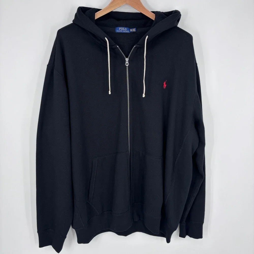 Polo Ralph Lauren Full Zip Hoodie Mens 3XLT Black Waffle Hood Big Tall Preppy